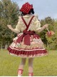 Cherry Fawn Series Sweet Cartoon Print Deer Pattern Decoration Hem Cherry Print Classic Lolita Red Strap Skirt