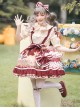 Cherry Fawn Series Sweet Cartoon Print Deer Pattern Decoration Hem Cherry Print Classic Lolita Red Strap Skirt