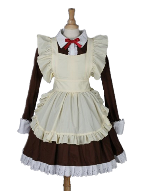 Brown Long Sleeves Cotton Cosplay Maid Costume