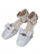 Solid Color Bow Knot Decoration Classic Lolita Shallow Mouth Temperament Lace-Up Low Heels Shoes