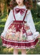 Cherry Fawn Series Sweet Cartoon Print Deer Pattern Decoration Hem Cherry Print Classic Lolita Red Strap Skirt