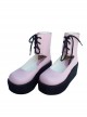 Pink 2.6" Heel High Adorable PU Round Toe Cross Straps Platform Girls Lolita Shoes