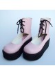 Pink 2.6" Heel High Adorable PU Round Toe Cross Straps Platform Girls Lolita Shoes