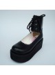 Black 2.6" Heel High Cute PU Round Toe Cross Straps Platform Girls Lolita Shoes