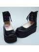 Black 2.6" Heel High Cute PU Round Toe Cross Straps Platform Girls Lolita Shoes