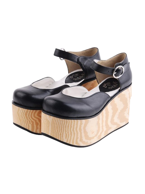 Black 3.7" Heel High Adorable Suede Round Toe Cross Straps Platform Girls Lolita Shoes