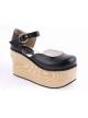 Black 3.7" Heel High Adorable Suede Round Toe Cross Straps Platform Girls Lolita Shoes