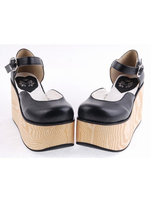 Black 3.7" Heel High Adorable Suede Round Toe Cross Straps Platform Girls Lolita Shoes