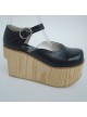 Black 3.7" Heel High Adorable PU Round Toe Cross Straps Platform Girls Lolita Shoes