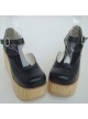 Black 3.7" Heel High Adorable PU Round Toe Cross Straps Platform Girls Lolita Shoes