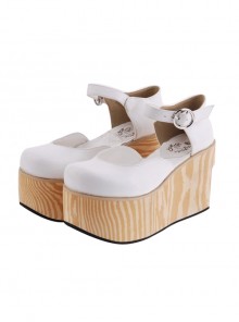 White 3.7" Heel High Lovely PU Round Toe Cross Straps Platform Girls Lolita Shoes