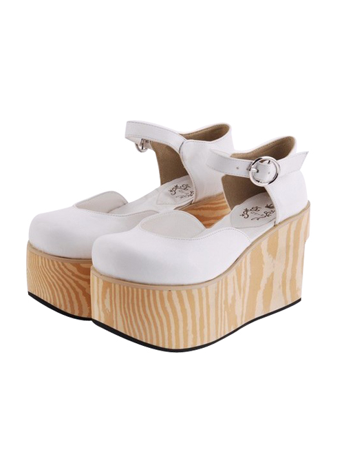 White 3.7" Heel High Lovely PU Round Toe Cross Straps Platform Girls Lolita Shoes