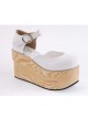 White 3.7" Heel High Lovely PU Round Toe Cross Straps Platform Girls Lolita Shoes