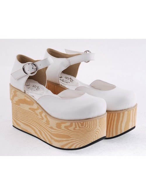 White 3.7" Heel High Lovely PU Round Toe Cross Straps Platform Girls Lolita Shoes