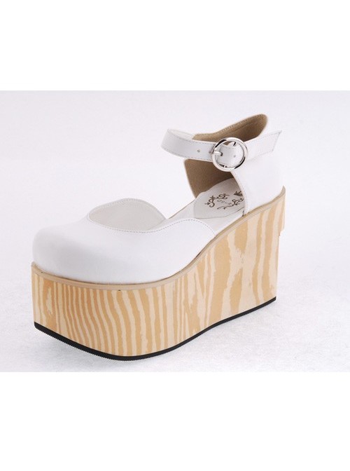 White 3.7" Heel High Lovely PU Round Toe Cross Straps Platform Girls Lolita Shoes