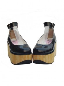 Black 3.1" Heel High Sexy Synthetic Leather Point Toe Ankle Straps Platform Girls Lolita Shoes