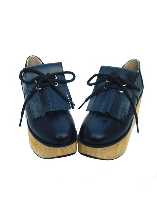 Black 3.1" Heel High Romatic Synthetic Leather Point Toe Ankle Straps Platform Girls Lolita Shoes