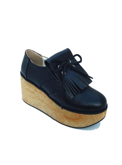 Black 3.1" Heel High Romatic Synthetic Leather Point Toe Ankle Straps Platform Girls Lolita Shoes