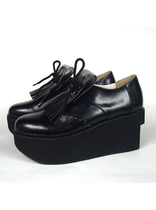 Black 3.1" Heel High Sexy Patent Leather Point Toe Ankle Straps Platform Girls Lolita Shoes