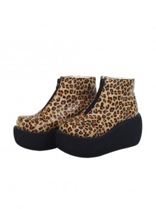 Leopard Brown 3.1" Heel High Special Synthetic Leather Round Toe Ankle Straps Platform Girls Lolita Shoes