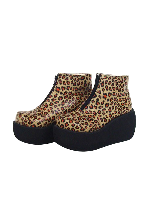 Leopard Brown 3.1" Heel High Special Synthetic Leather Round Toe Ankle Straps Platform Girls Lolita Shoes