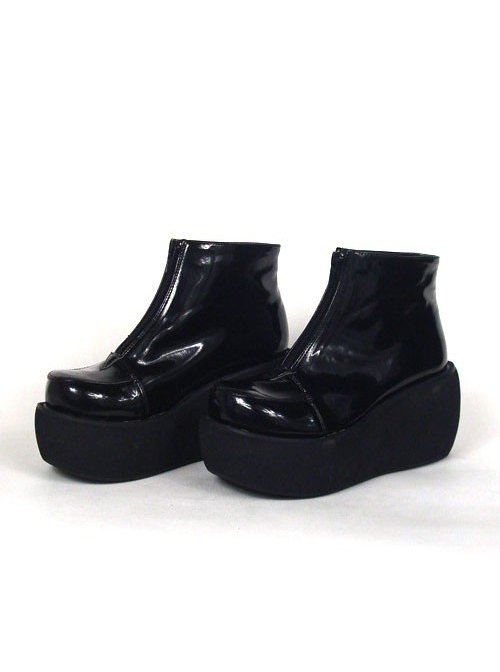 Black 3.1" Heel High Special Patent Leather Round Toe Ankle Straps Platform Lady Lolita Shoes