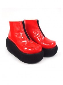 Red 3.1" Heel High Sexy Suede Round Toe Ankle Straps Platform Lady Lolita Shoes