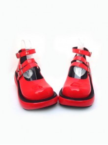 Red 2.5" Heel High Romatic Patent Leather Round Toe Ankle Straps Platform Lady Lolita Shoes