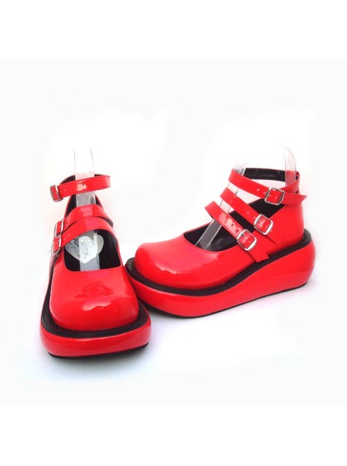 Red 2.5" Heel High Romatic Patent Leather Round Toe Ankle Straps Platform Lady Lolita Shoes