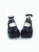 Black 3.9" Heel High Classic Synthetic Leather Round Toe Ankle Straps Platform Lady Lolita Shoes