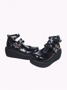 Black 2.5" Heel High Special Synthetic Leather Round Toe Ankle Straps Platform Lady Lolita Shoes