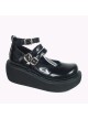 Black 2.5" Heel High Special Synthetic Leather Round Toe Ankle Straps Platform Lady Lolita Shoes