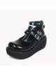 Black 2.5" Heel High Special Synthetic Leather Round Toe Ankle Straps Platform Lady Lolita Shoes