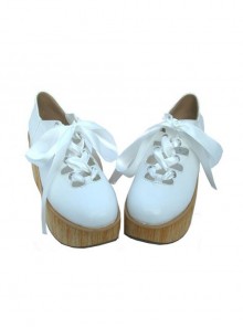 White 3.1" Heel High Lovely Patent Leather Round Toe Ankle Straps Platform Lady Lolita Shoes