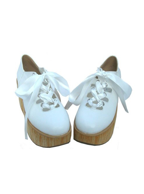 White 3.1" Heel High Lovely Patent Leather Round Toe Ankle Straps Platform Lady Lolita Shoes