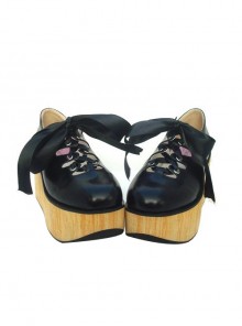 Black 3.1" Heel High Lovely Patent Leather Round Toe Ankle Straps Platform Lady Lolita Shoes