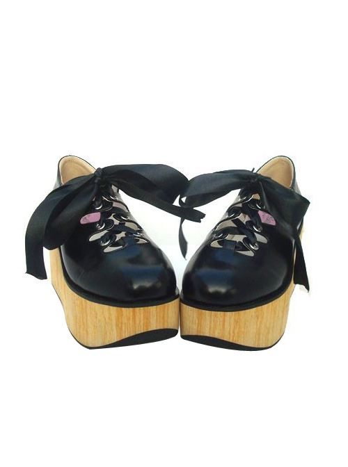 Black 3.1" Heel High Lovely Patent Leather Round Toe Ankle Straps Platform Lady Lolita Shoes