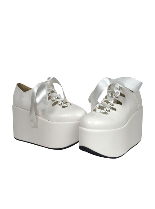 White 3.9" Heel High Adorable Suede Round Toe Ankle Straps Platform Lady Lolita Shoes