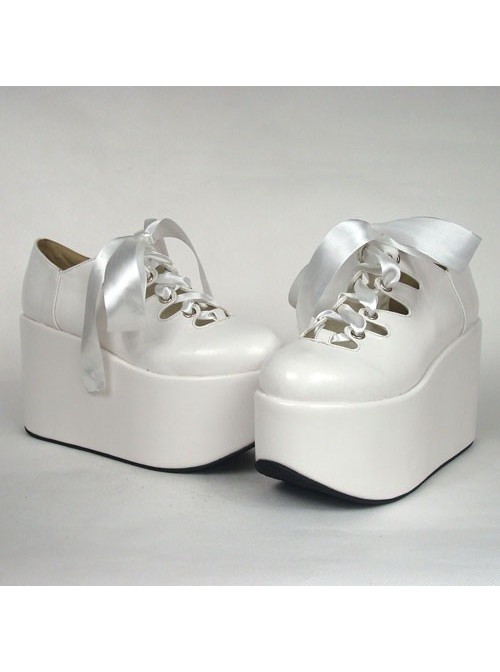 White 3.9" Heel High Adorable Suede Round Toe Ankle Straps Platform Lady Lolita Shoes
