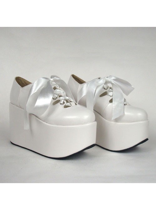 White 3.9" Heel High Adorable Suede Round Toe Ankle Straps Platform Lady Lolita Shoes