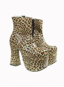Leopard 4.9" Heel High Sexy Suede Round Toe Ankle Straps Platform Lady Lolita Shoes