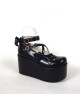 Black 3.9" Heel High Glamorous Synthetic Leather Round Toe Cross Straps Platform Lady Lolita Shoes