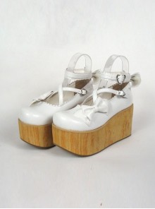 White 3.9" Heel High Lovely Suede Round Toe Cross Straps Platform Lady Lolita Shoes