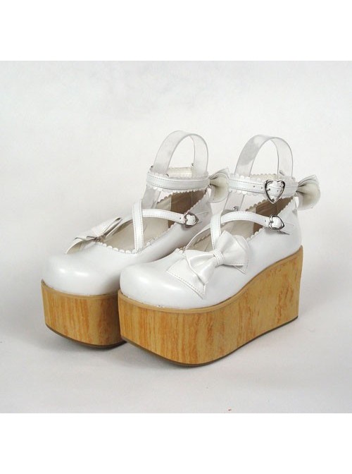 White 3.9" Heel High Lovely Suede Round Toe Cross Straps Platform Lady Lolita Shoes