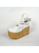 White 3.9" Heel High Lovely Suede Round Toe Cross Straps Platform Lady Lolita Shoes