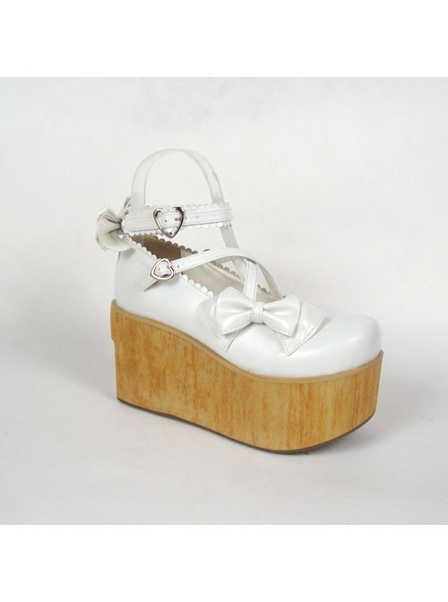 White 3.9" Heel High Lovely Suede Round Toe Cross Straps Platform Lady Lolita Shoes