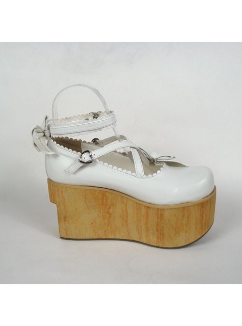White 3.9" Heel High Lovely Suede Round Toe Cross Straps Platform Lady Lolita Shoes