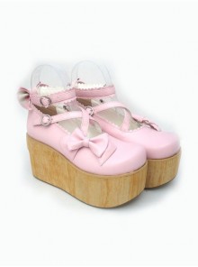 Pink 3.9" Heel High Glamorous Suede Round Toe Cross Straps Platform Lady Lolita Shoes