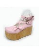 Pink 3.9" Heel High Glamorous Suede Round Toe Cross Straps Platform Lady Lolita Shoes