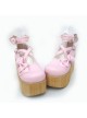 Pink 3.9" Heel High Glamorous Suede Round Toe Cross Straps Platform Lady Lolita Shoes